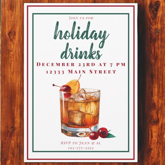 オールドファッションドリンククリスマスホリデーパーティードリンク 招待状