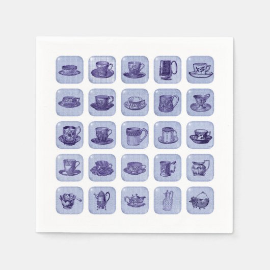 オールドファッションドヴィンテージブルー中国ティーカップステアパーティー スタンダードカクテルナプキン (正面)