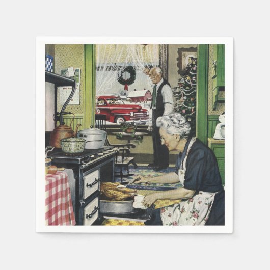 オールドファッションドヴィンテージホームキッチンクリスマス スタンダードカクテルナプキン (正面)