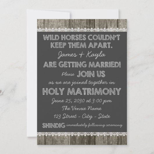 オールドファッションド素朴カントリー結婚カルボード 招待状 (正面)