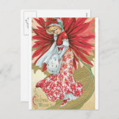 オールドファッションド・クリスマスポインセチア・レディ シーズンポストカード (正面/裏面)