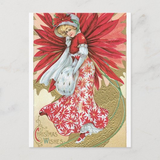 オールドファッションド・クリスマスポインセチア・レディ シーズンポストカード (正面)