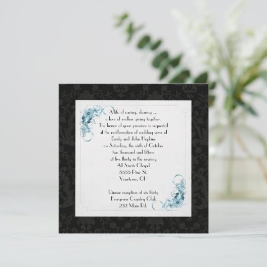 オールドファッションド・ブラック・ダマスクのフレームの誓いの更新 招待状 (スタンド正面)