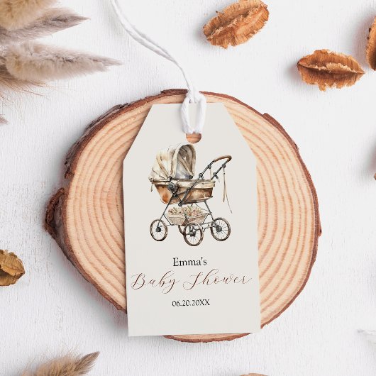 オールドファッションベビーキャリッジフラワーズソフトパステル ギフトタグ