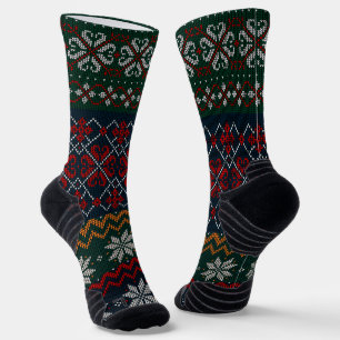 オールドファッションレトロスタイルオリーブグリーンと赤パパ ソックス