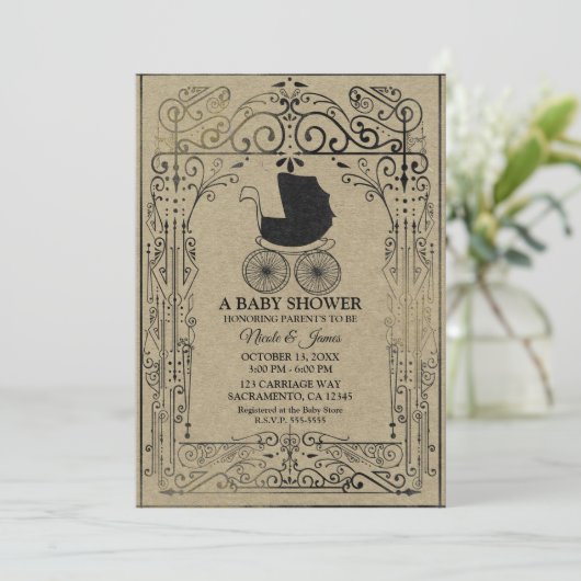 オールドファッションヴィンテージキャリッジデコベビーシャワー 招待状 (スタンド正面)