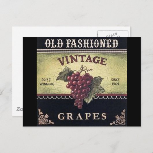 オールドファッションヴィンテージブドウ、紫と黒ワイン ポストカード (正面/裏面)