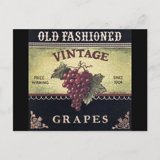 オールドファッションヴィンテージブドウ、紫と黒ワイン ポストカード (正面)