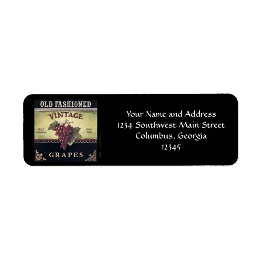 オールドファッションヴィンテージブドウ、紫と黒ワイン ラベル (正面)