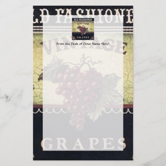 オールドファッションヴィンテージブドウ、紫と黒ワイン 便箋 (正面)