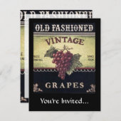 オールドファッションヴィンテージブドウ、紫と黒ワイン 招待状 (正面/裏面)