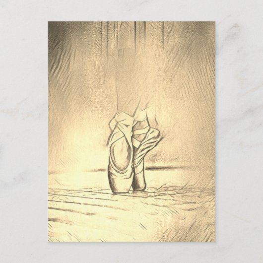 オールドファッション バレリーナ バレエシューズ ヴィンテージスタイル ポストカード (正面)