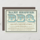 オールドファッション ベイビーシャワー BBQ ブルー ご招待 招待状 (正面/裏面)