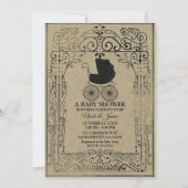 オールドファッション ヴィンテージ キャリッジ デコ ベイビーシャワー 招待状 (正面)