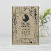 オールドファッション ヴィンテージ キャリッジ デコ ベイビーシャワー 招待状 (スタンド正面)