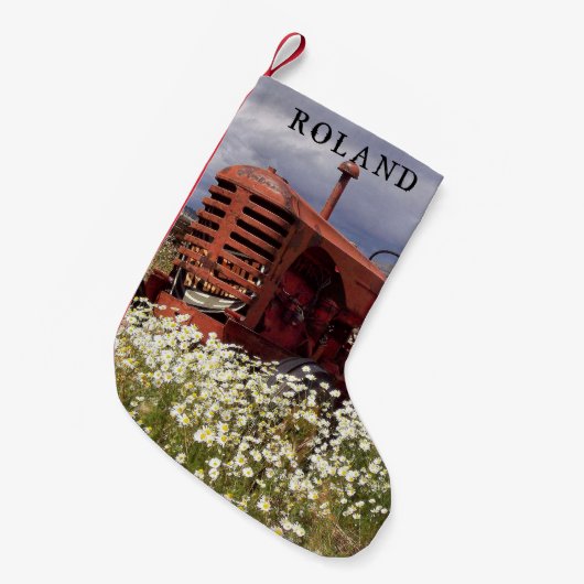 オールドファームトラクタクリ素朴スマスストッキング スモールクリスマスストッキング (正面 (吊り時))