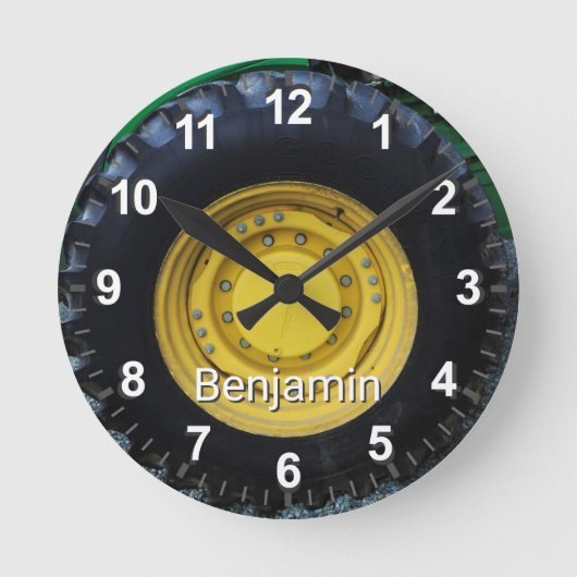 オールドファームトラクタタイヤ ラウンド壁時計 (正面)