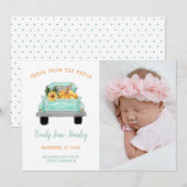 オールドファームトラックにカボチャ秋写真ベビー 案内状 (正面/裏面)