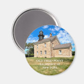 オールドフィールドポイントライトハウス、ニューヨークのラウンドマグネット マグネット (正面/裏面)