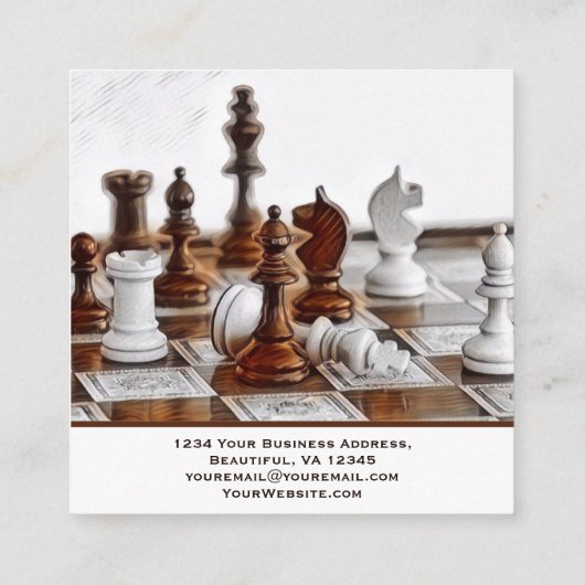 オールドブラウン、白いスタイルのチェスの駒コーチクラブ スクエア名刺 (裏面)