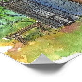 オールドブルーハウスペンとインクスケッチ水彩 ポスター (角)