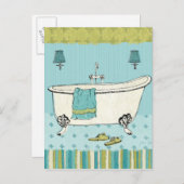 オールドブルーファッションドバスルーム ポストカード (正面/裏面)