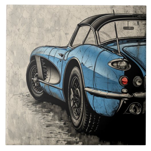 オールドブルーヴィンテージスポーツカーサイドビュー タイル (正面)