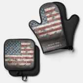 オールドペイント愛国アメリカ国旗 オリジナルプリント 鍋つかみ&鍋敷きセット (正面/裏面)