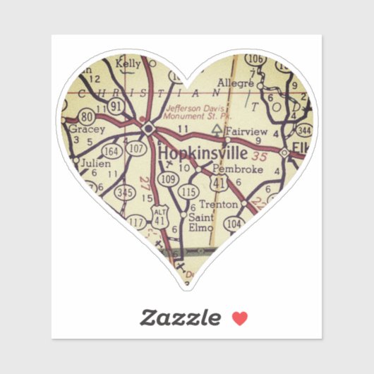 オールドホプキンズビルKYマップのステッカー シール (シート)