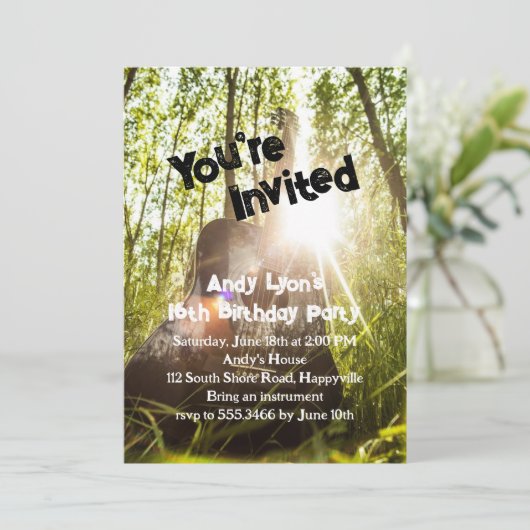 オールドボーイズ誕生日パーティーギター招待状 招待状 (スタンド正面)