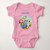 オールドマクドナルド🐮かわいいファームファミリーモノグラム ベビーボディスーツ (正面)