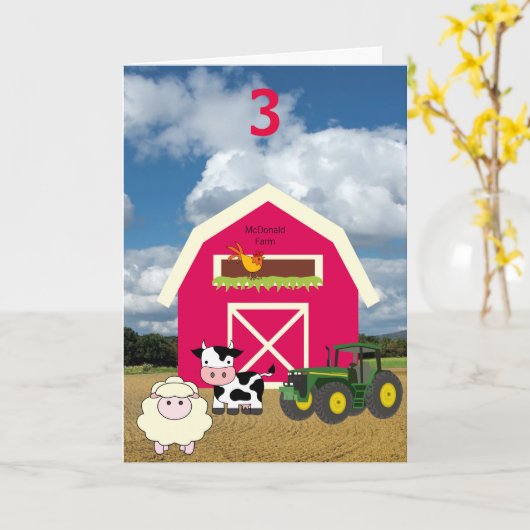 オールドマクドナルドが農場ハッピーバースデー カード (黄色い花)