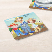 オールドマクドナルドのファームコースター🐔かわいいファミリーバーン スクエアペーパーコースター (アングル)