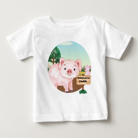 オールドマクドナルドの農場🐮かわいい豚モノグラム ベビーTシャツ (正面)