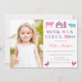 オールドマクドナルドの農場の動物パーティーカードの絵 招待状 (正面)