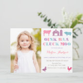 オールドマクドナルドの農場の動物パーティーカードの絵 招待状 (スタンド正面)