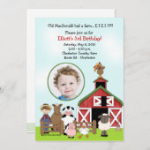 オールドマクドナルドエイエイオファーム納屋周囲の庭誕生日写真 招待状 (正面/裏面)