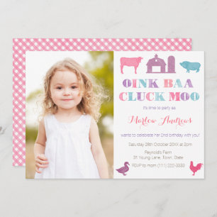 オールドマクドナルドファーム動物パーティーカード写真 招待状