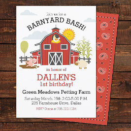 オールドマクドナルドファーム納屋周囲の庭1st誕生日パーティー 招待状
