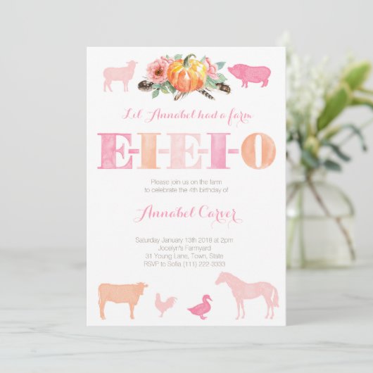 オールドマクドナルドEIEIOファーム誕生日パーティー 招待状 (スタンド正面)