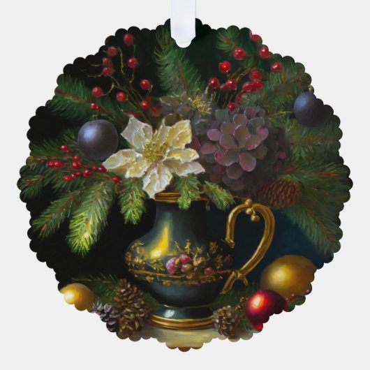 オールドマスター絵を描のスタイルクリスマスの静物生活 オーナメントカード (正面)