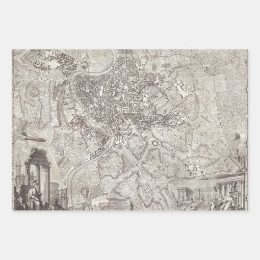 オールドマップズロンドンパリローマシ素晴らしッツ ラッピングペーパーシート (正面3)