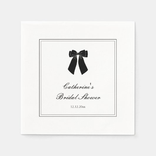 オールドマネーエステティックブラック&ホワイトブライダルシャワー スタンダードカクテルナプキン (正面)