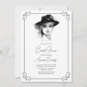 オールドマネーエステティックブラック&ホワイトブライダルシャワー 招待状 (正面)