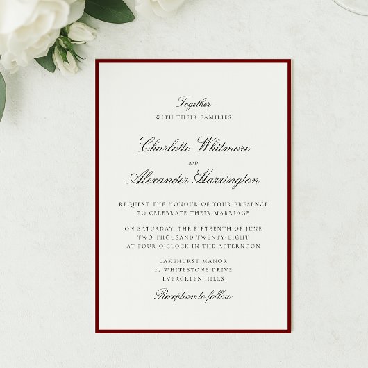 オールドマネーエステティックレッド縁ど結婚式招待状 招待状