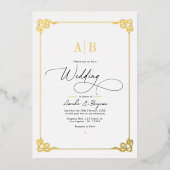 オールドマネーエステティック金ゴールドとアイボリー結婚ズ 箔招待状 (正面)