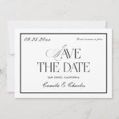 オールドマネーブラックホワイト結婚式事前告知フォト 招待状 (正面)