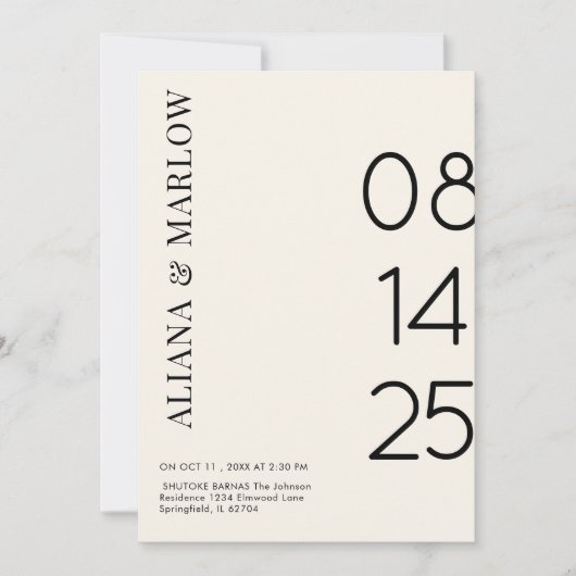 オールドマネーレトロ白黒市松模様に結婚ズ 招待状 (正面)