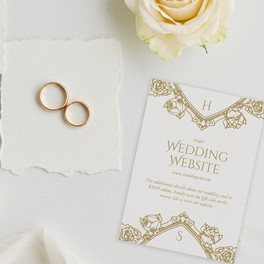 オールドマネーヴィンテージ結婚クレストのウェブサイトQRコード エンクロージャーカード