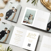 オールドマネーヴィンテージ結婚クレストトリフォールド招待状 三つ折りプログラム